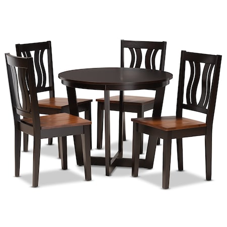 Baxton Studio Elodia Modern Two-Tone Dark Brown and Walnut Brown Finished Wood 5-PC Dining Set 177-11380-10898-Zoro